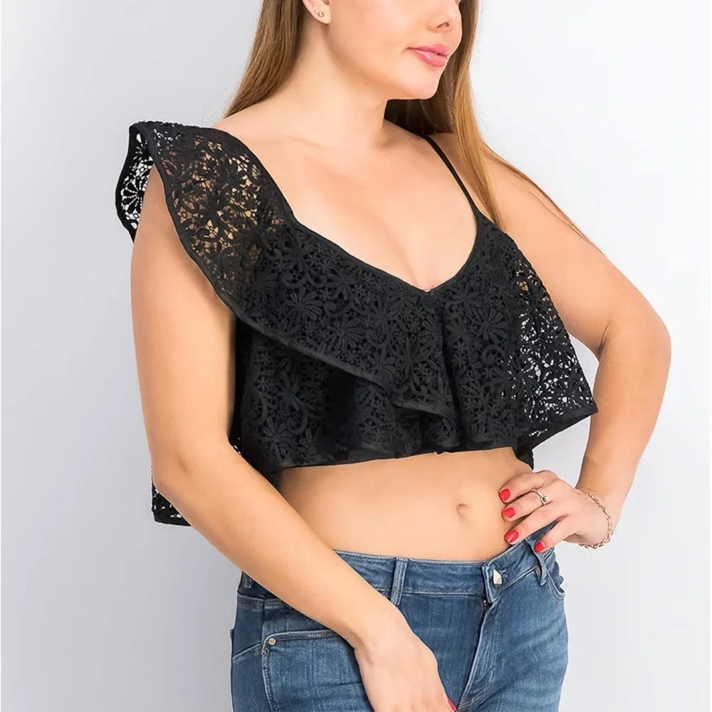 Topshop Women Embroidered Tops, Black Size 4